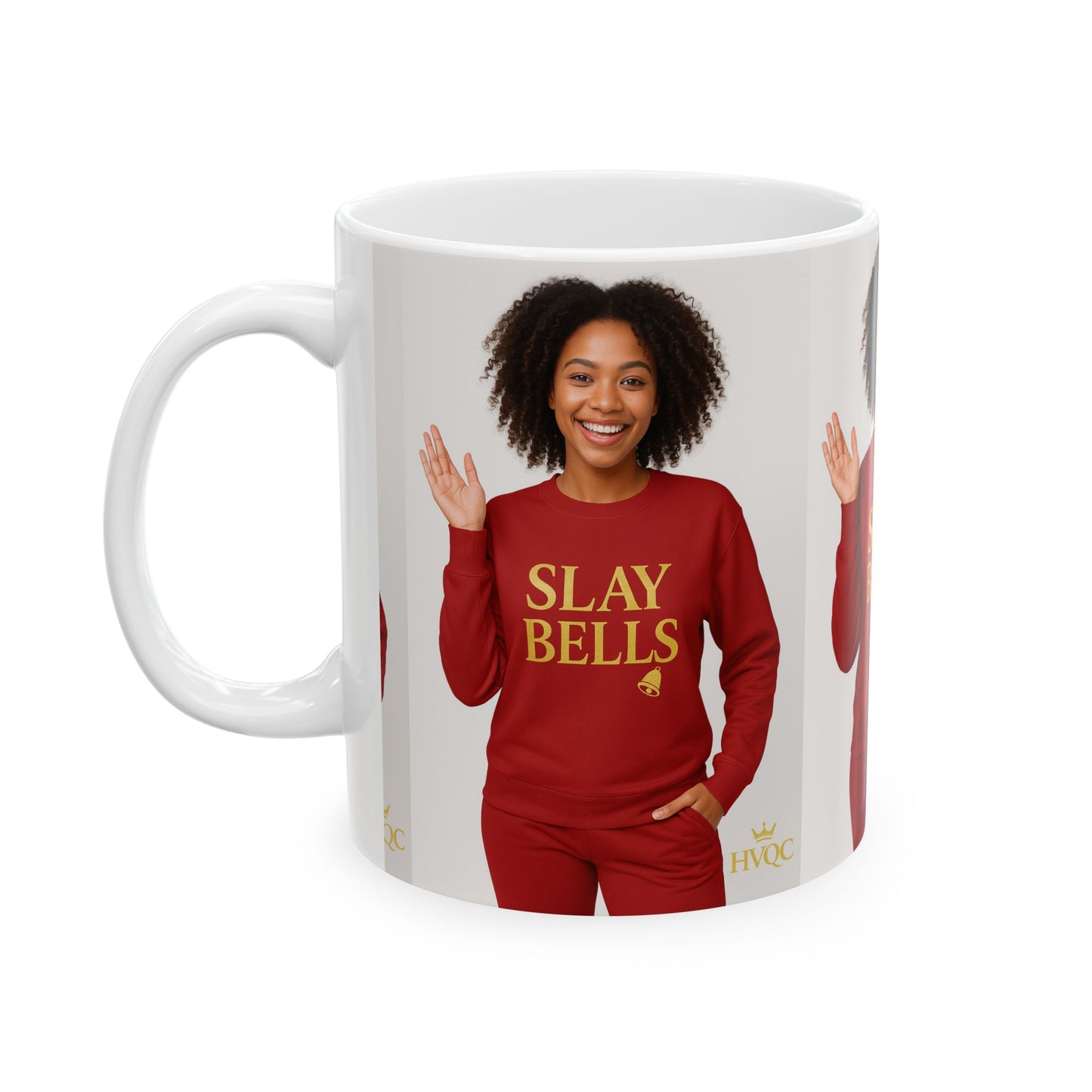 Festive Ceramic Mug, Slay Bells Coffee Cup, Holiday Gift, Christmas Mug, Cozy Beverage Container, Fun Winter Drinkware