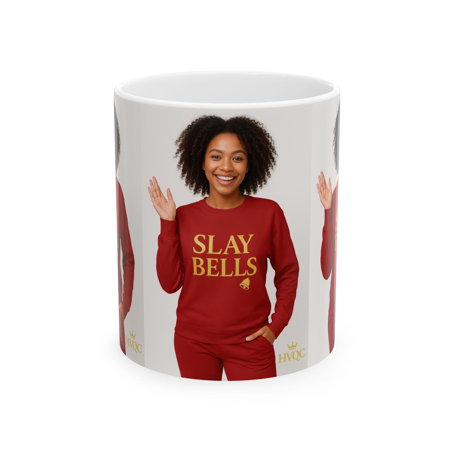 Festive Ceramic Mug, Slay Bells Coffee Cup, Holiday Gift, Christmas Mug, Cozy Beverage Container, Fun Winter Drinkware