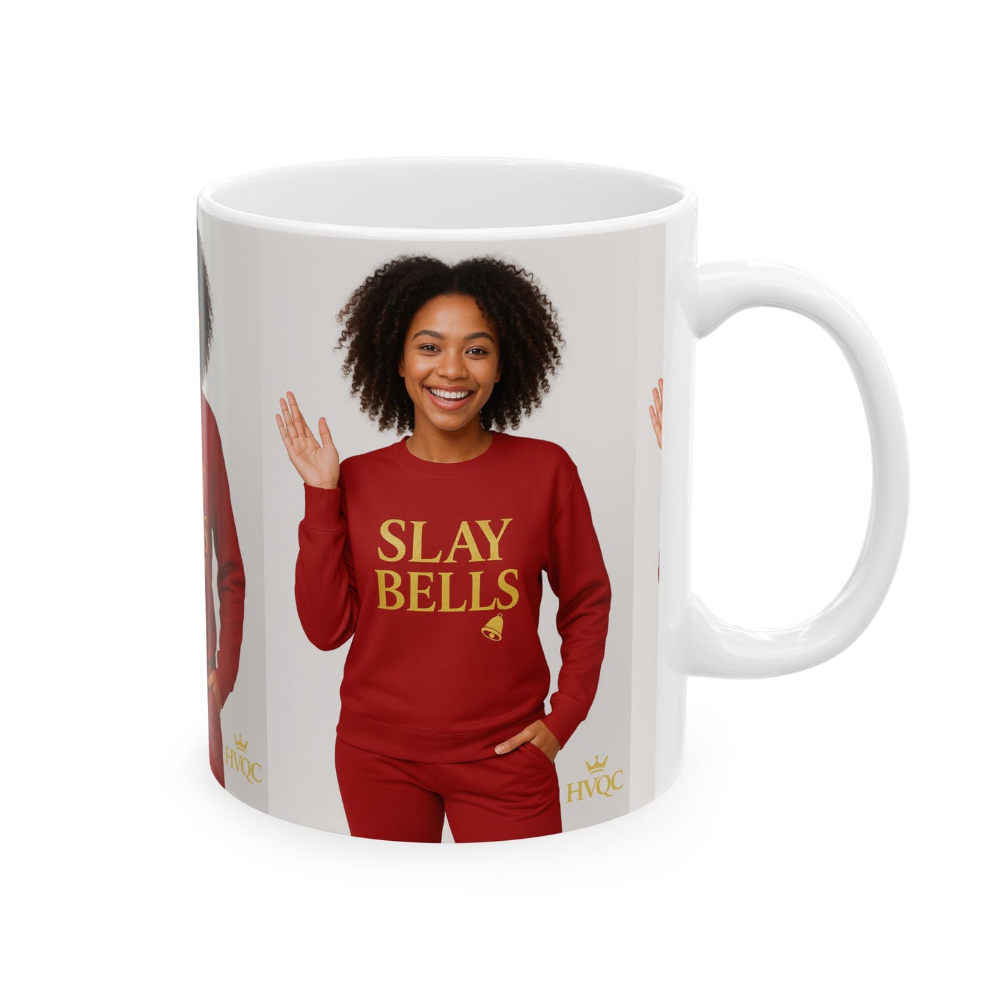 Festive Ceramic Mug, Slay Bells Coffee Cup, Holiday Gift, Christmas Mug, Cozy Beverage Container, Fun Winter Drinkware