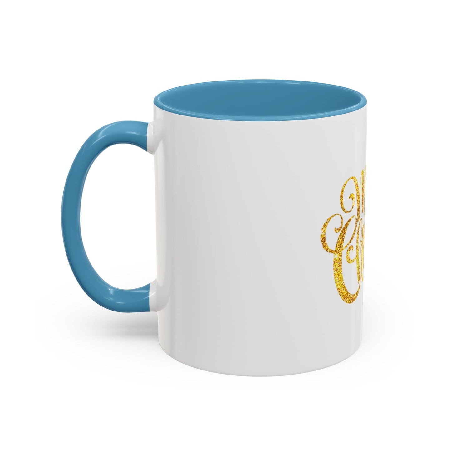 Merry Christmas Accent Coffee Mug, Holiday Gift Mug, Festive Drinkware, Unique Christmas Coffee Cup, Golden Glitter Mug