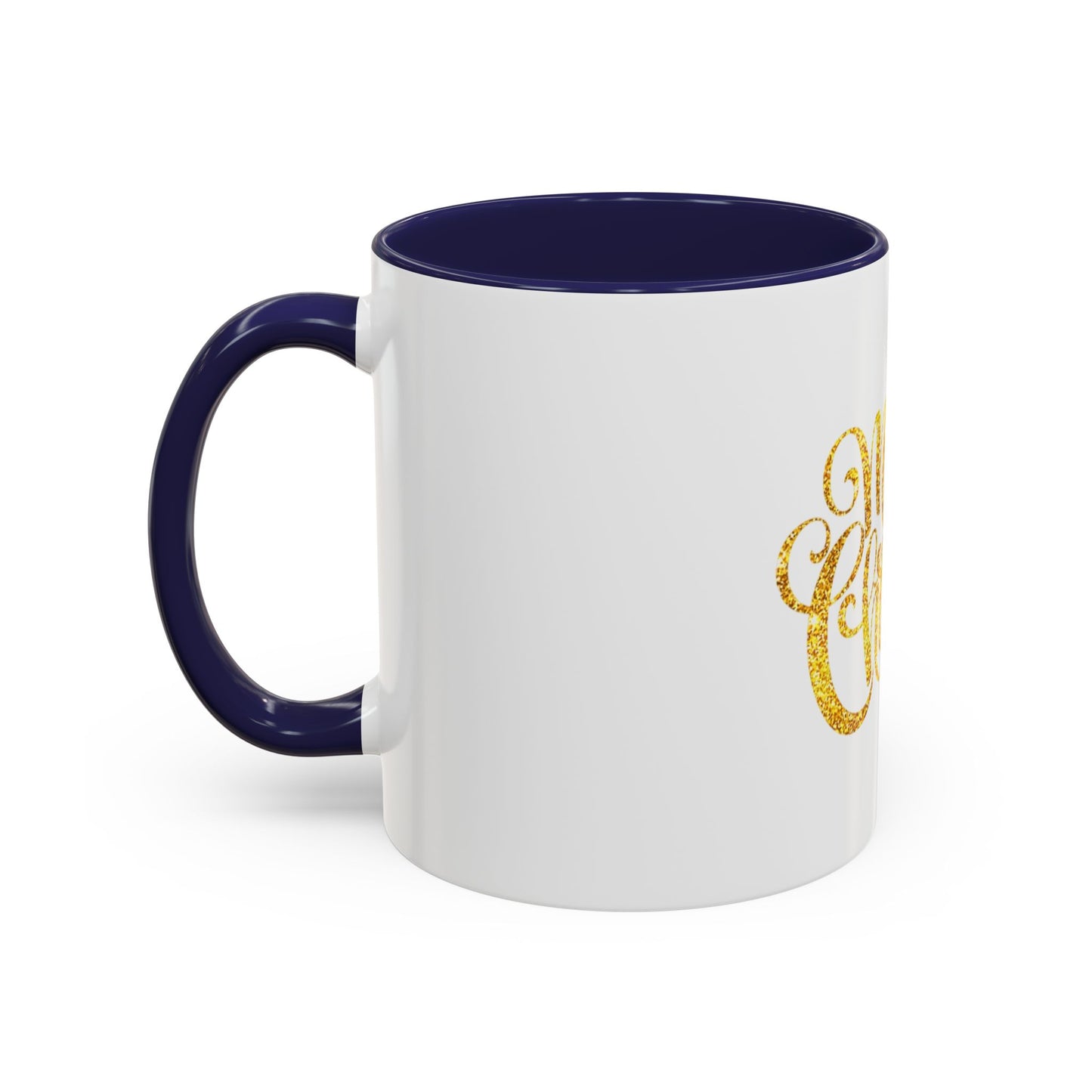 Merry Christmas Accent Coffee Mug, Holiday Gift Mug, Festive Drinkware, Unique Christmas Coffee Cup, Golden Glitter Mug