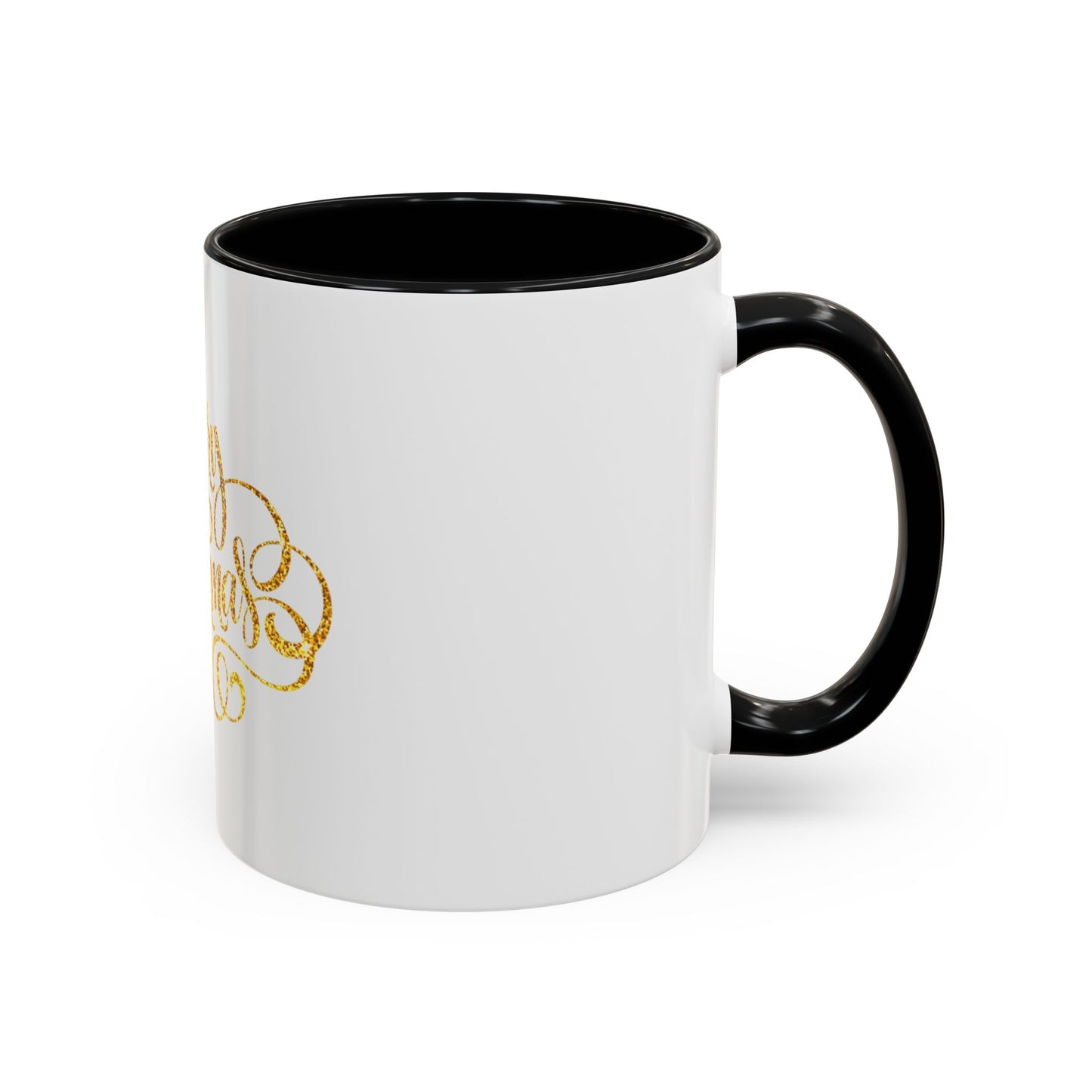 Merry Christmas Accent Coffee Mug, Holiday Gift Mug, Festive Drinkware, Unique Christmas Coffee Cup, Golden Glitter Mug