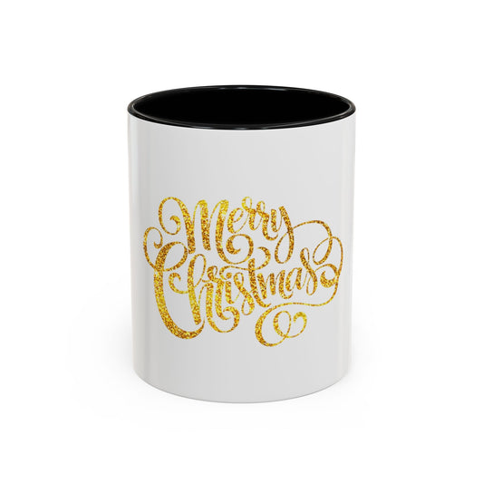 Merry Christmas Accent Coffee Mug, Holiday Gift Mug, Festive Drinkware, Unique Christmas Coffee Cup, Golden Glitter Mug