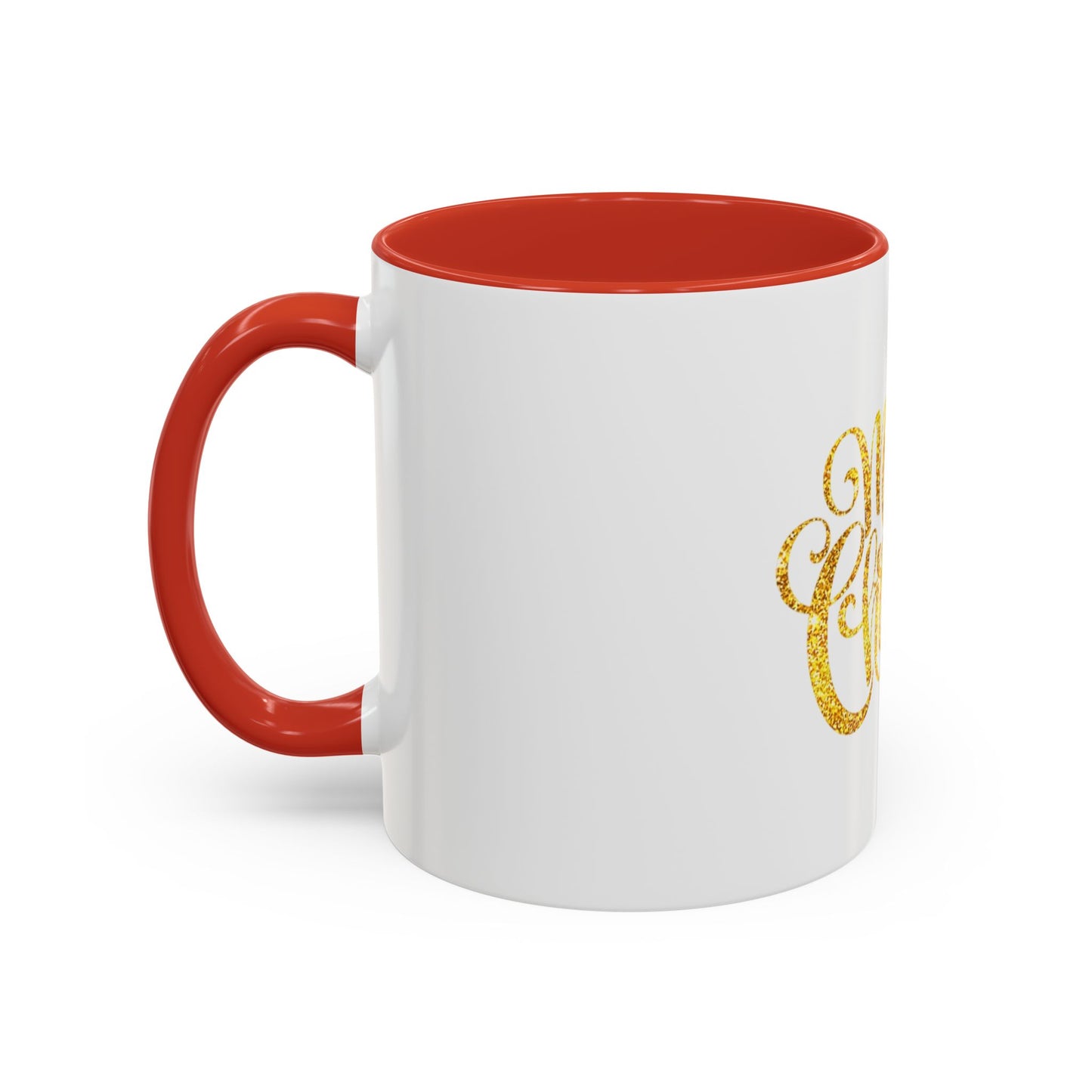 Merry Christmas Accent Coffee Mug, Holiday Gift Mug, Festive Drinkware, Unique Christmas Coffee Cup, Golden Glitter Mug