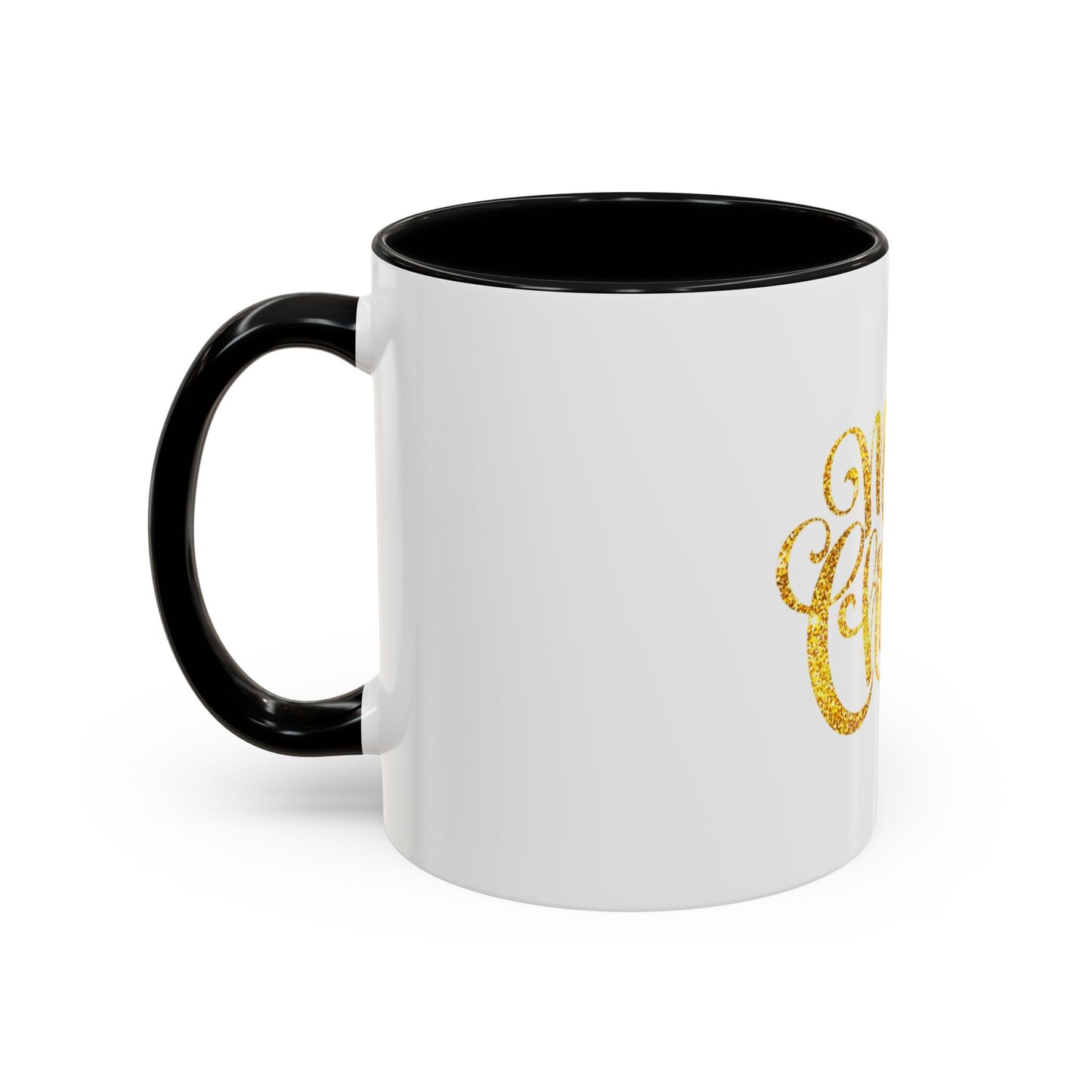 Merry Christmas Accent Coffee Mug, Holiday Gift Mug, Festive Drinkware, Unique Christmas Coffee Cup, Golden Glitter Mug