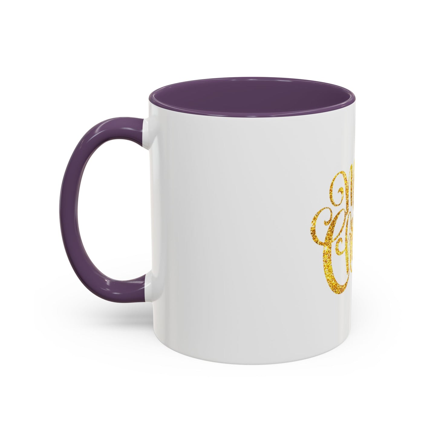 Merry Christmas Accent Coffee Mug, Holiday Gift Mug, Festive Drinkware, Unique Christmas Coffee Cup, Golden Glitter Mug